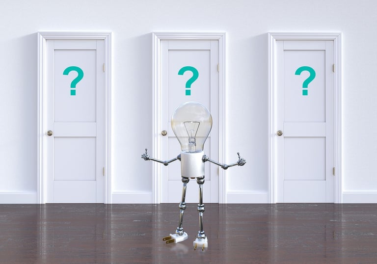 a robot with question marks on it