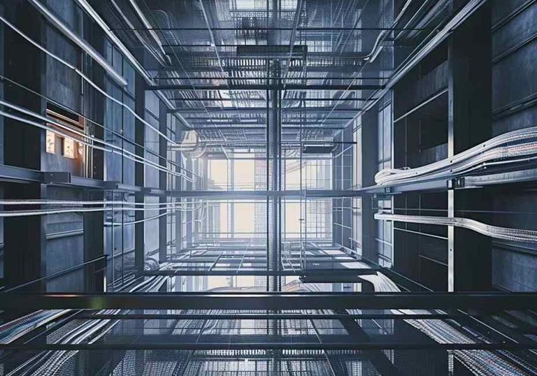 Soluciones de gestión de cables con vista a un edificio con vista al cielo.