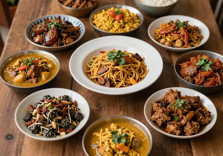 A beautifully arranged spread of assorted dishes ready for a small gathering.