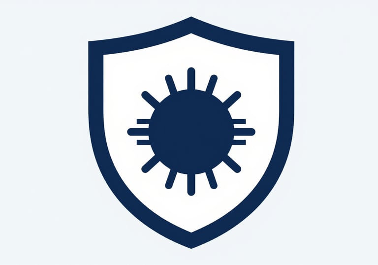 A shielded electronic component or icon representing hardware safety. Sharp, clean lines in dark blue (#0E293F) against a light background.