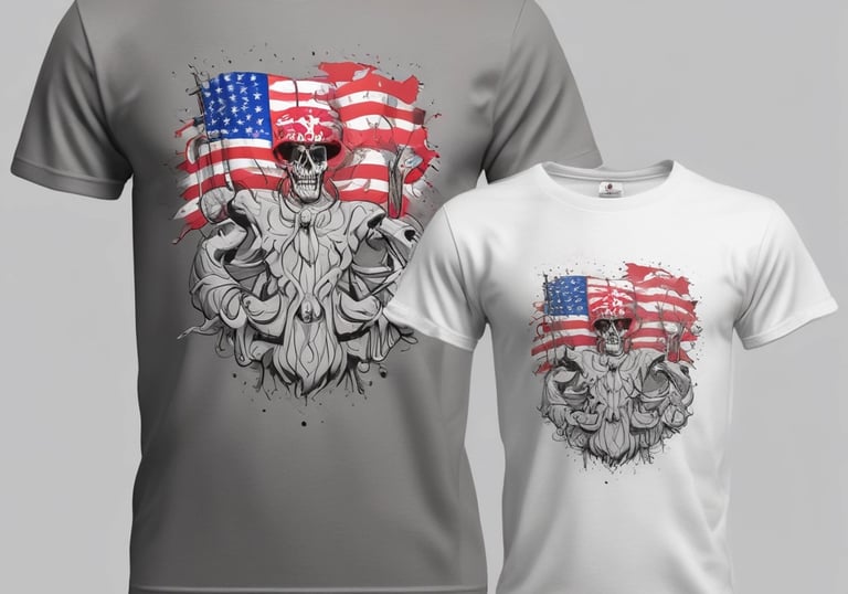 A vibrant display of custom t-shirts hanging on a rustic wooden rack, showcasing various colors and designs.