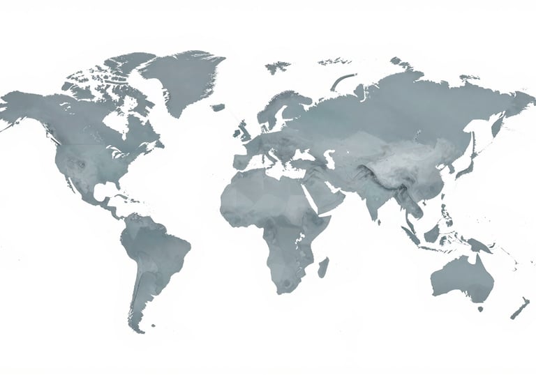 A minimalist world map with elegant pointers highlighting international medical education hubs like Russia and Kazakhstan. Professional aesthetic using #4F7F8F.