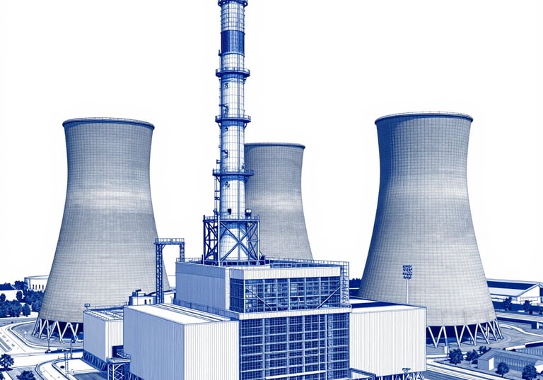 Engineer reviewing detailed telecommunication system blueprints in a modern office.