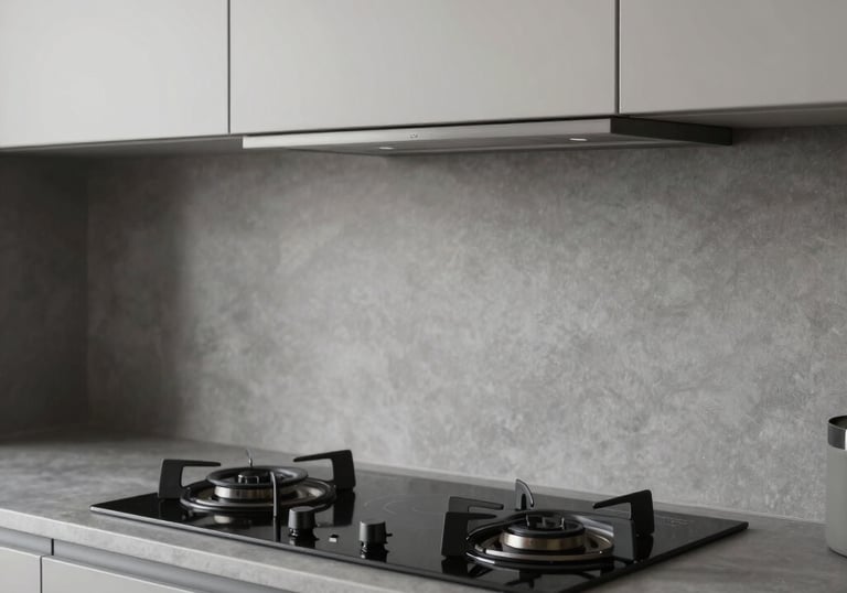 A minimalist all-electric kitchen with an induction cooktop and sleek cabinetry, mid-century modern aesthetic, clean and healthy environment.
