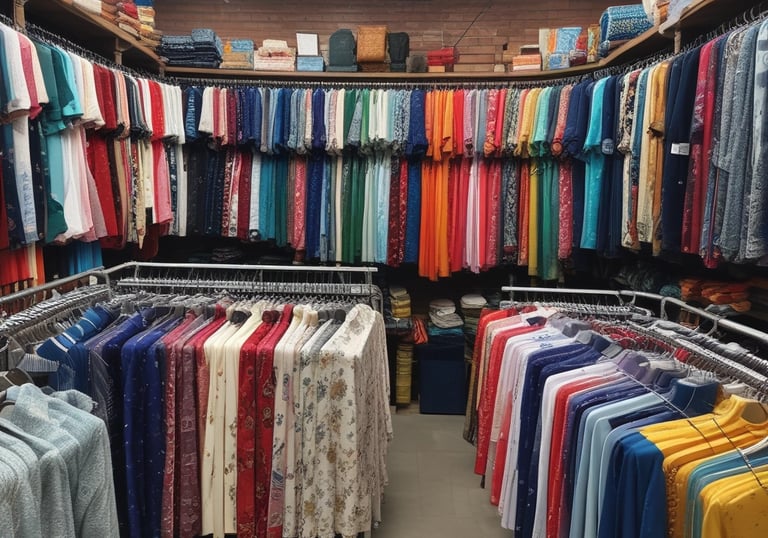 A busy warehouse with staff packing boxes of textiles and apparel for retailers.