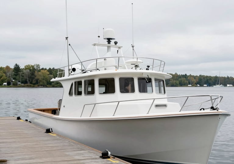 Side-by-side view of a classic motor-driven ship and a sleek, modern battery-operated ferry docked at a shipyard.