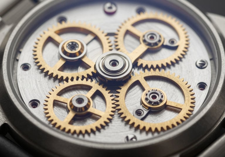 Intricate mechanical watch gears representing Swiss precision, absolute integrity, and growth.