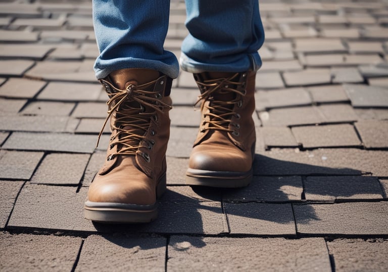 A professional inspector examining a home's foundation with a clipboard in hand.