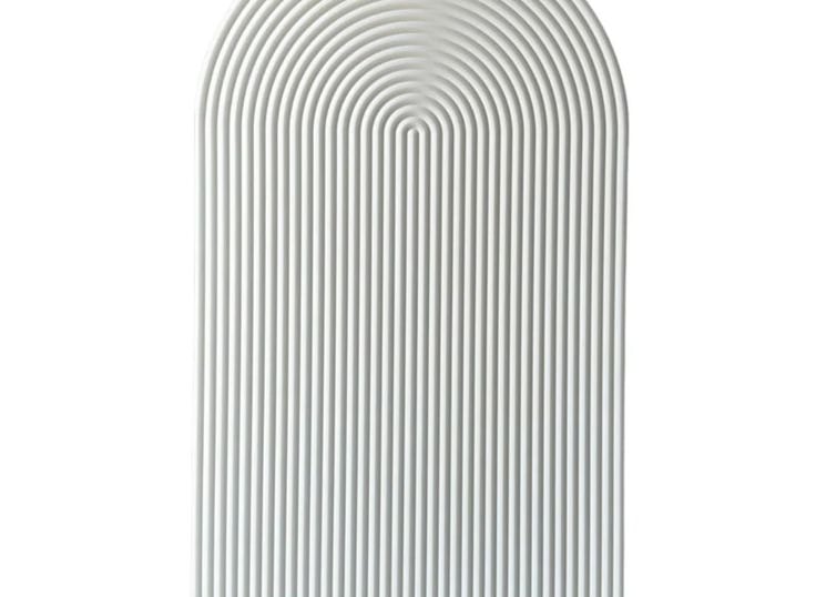 Minimalist white arched textured wall art panel with vertical linear ridges.