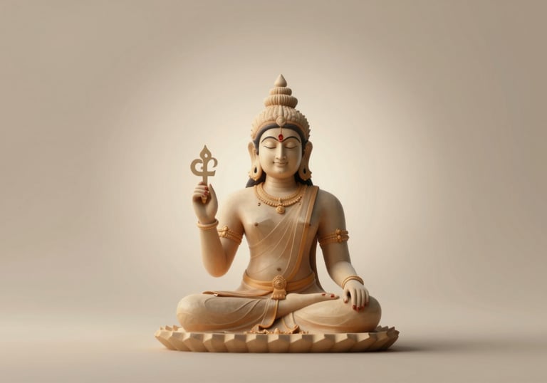 An elegant representation of Vedic heritage, featuring traditional symbols in a modern, clean photographic style, highlighting #856F5E tones.