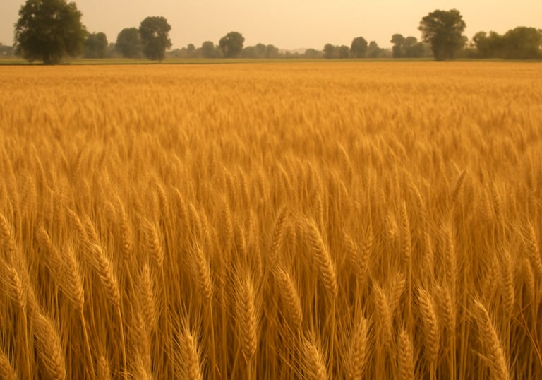 Aerial view of sugarcane fields with perfectly straight planting lines under soft morning light.