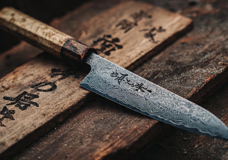 a knife sharpen a knife on a wooden table