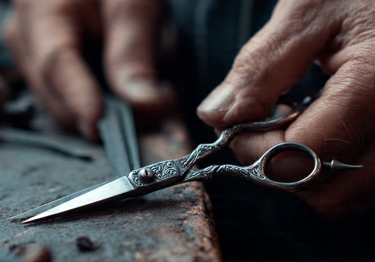a person holding a pair of scissors and a pair of scissors
