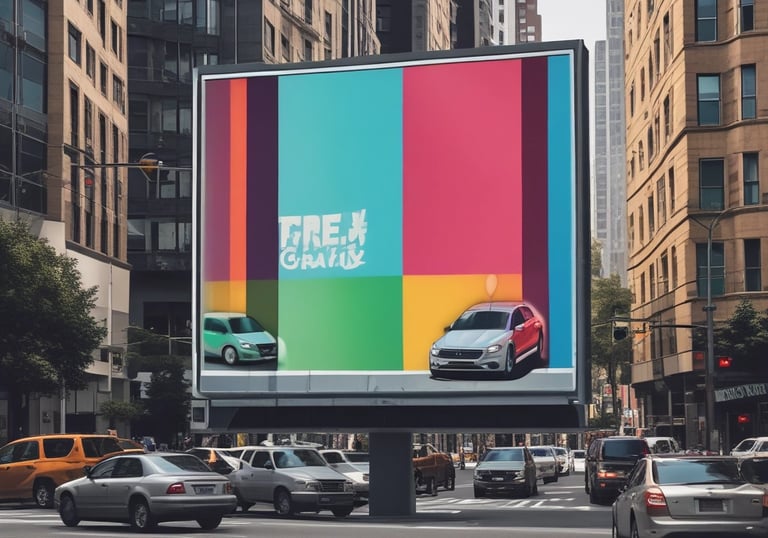 A large outdoor advertising banner displayed on a building facade.