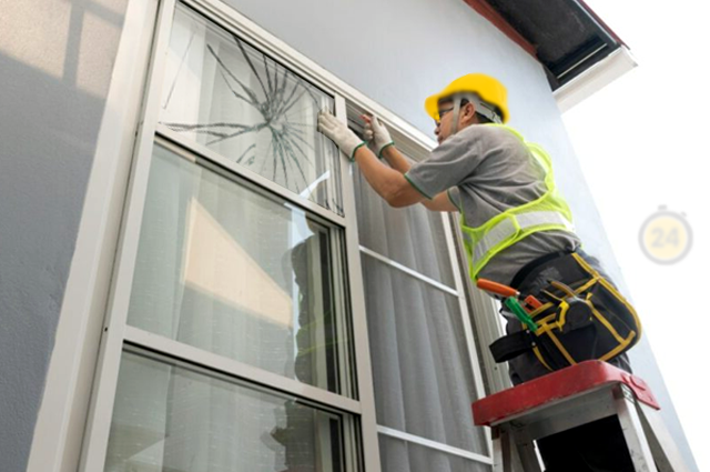 Substituição de vidros quebrados, vedação e ajustes.