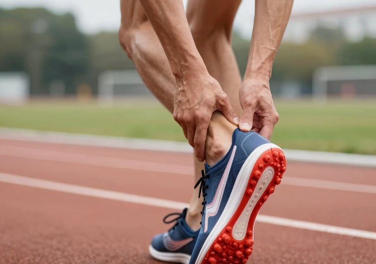 Close-up of a physiotherapist guiding a patient through tendon exercises.