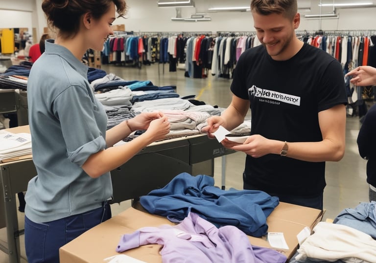 A caring volunteer handing a coat to a person in need outdoors.