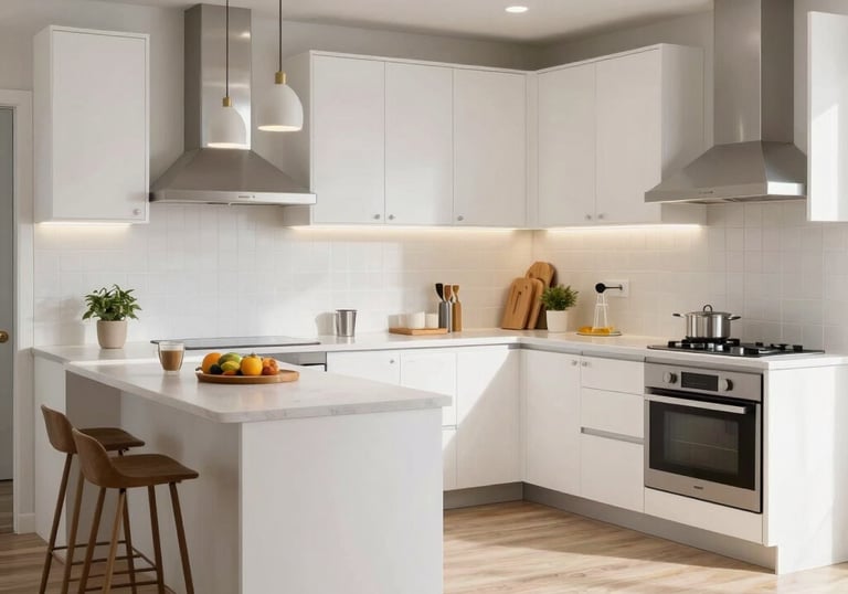 Warm Scandinavian-style restaurant interior with fresh food photography on display.