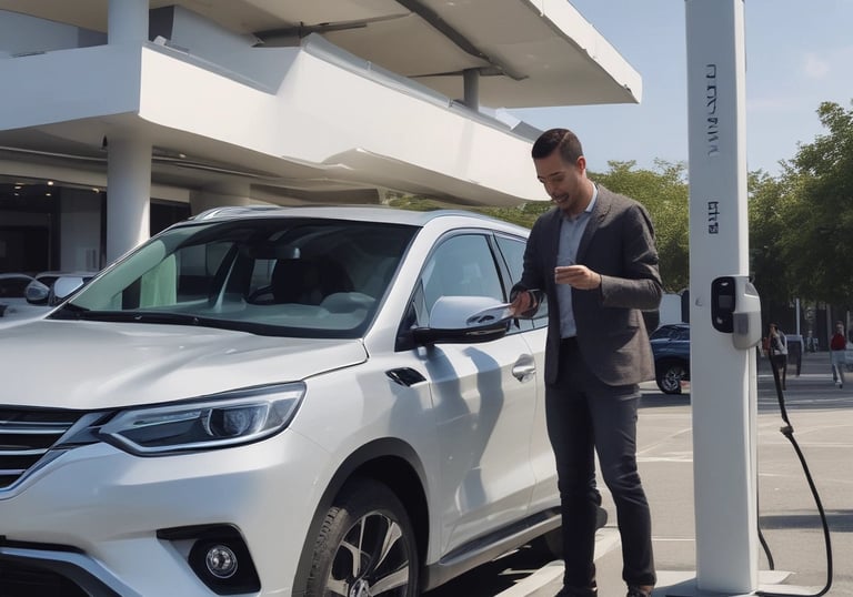 Technician performing maintenance on an electric vehicle charging point.