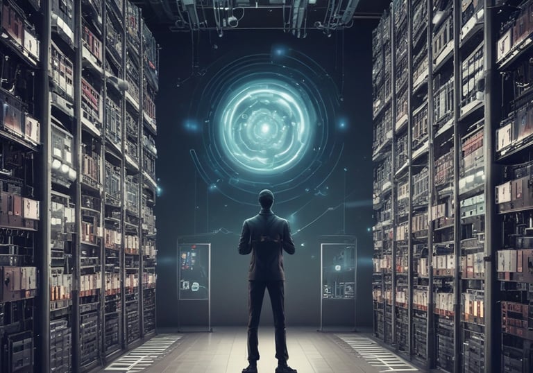 A modern workspace showing a laptop with automation software on screen.