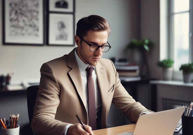 Modern office workspace featuring Malaysian icons and technology devices.