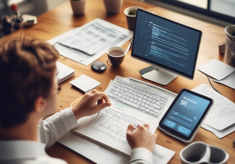 A professional technician assisting a Malaysian office team with computer setup.