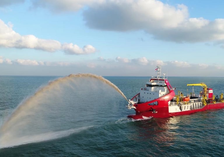 a boat with a fire hydrant spraying water