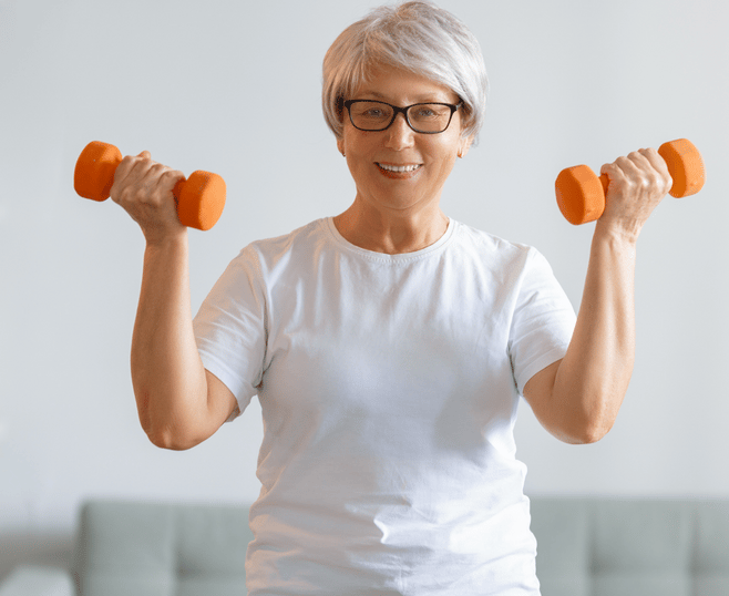 Older woman doing virtual physiotherapy with The London Physio