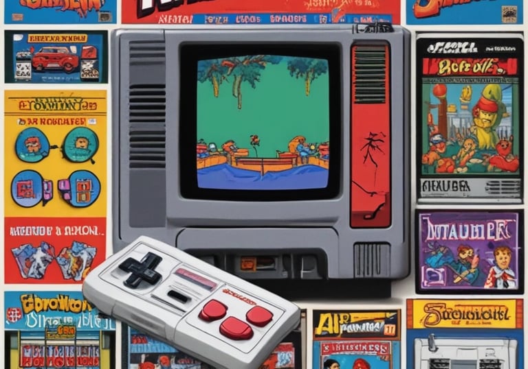 A collection of retro toys displayed on a wooden shelf.