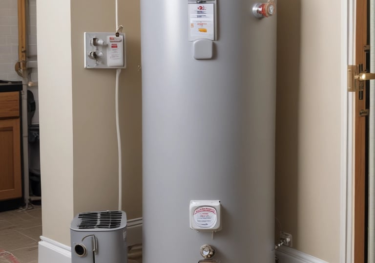 Close-up view of water heater plumbing components representing plumbing services in Snow Camp, NC