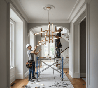 Electrician in Coventry installing a lights in hall way