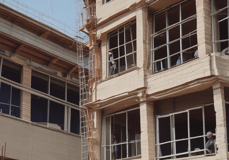 An architect consulting with clients over blueprints.