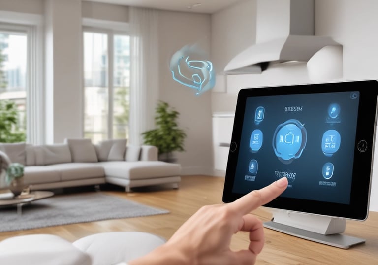 Close-up of hands installing smart home automation devices in a contemporary interior.
