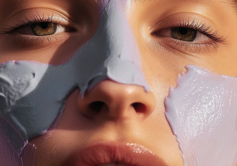 a woman with a blue face mask on her face