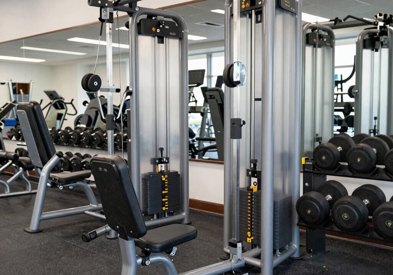 A collection of fitness study materials and equipment neatly arranged.