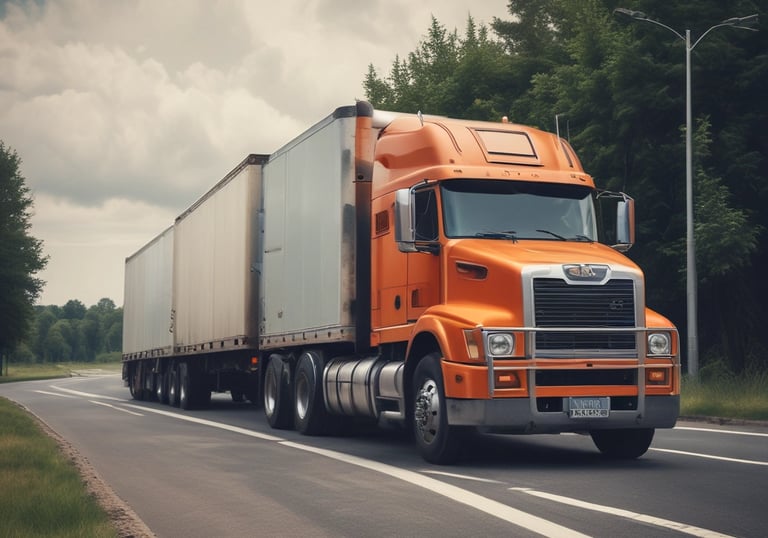 A delivery truck driving through a scenic Nordic landscape, symbolizing secure logistics.