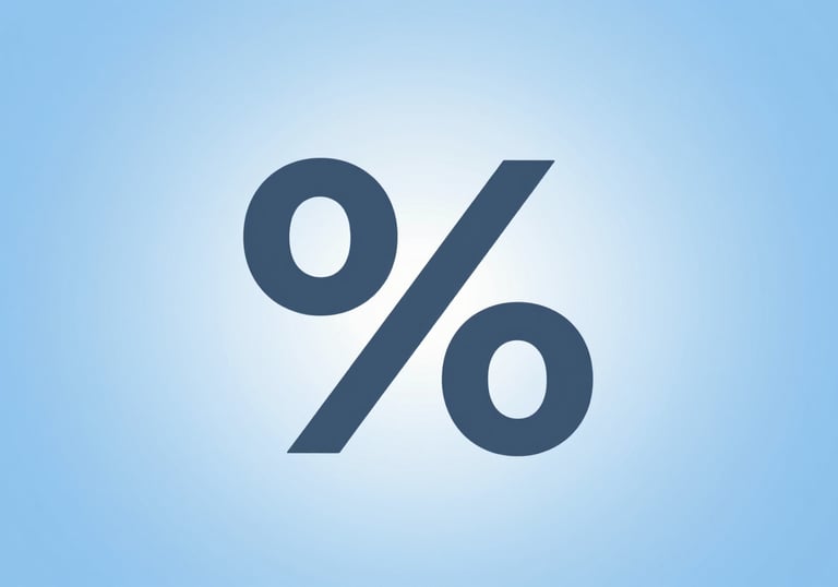 A clean icon of a percentage symbol merging with a downward arrow, symbolizing low interest rates, in #1D2D3E on a #A8C9D8 background.
