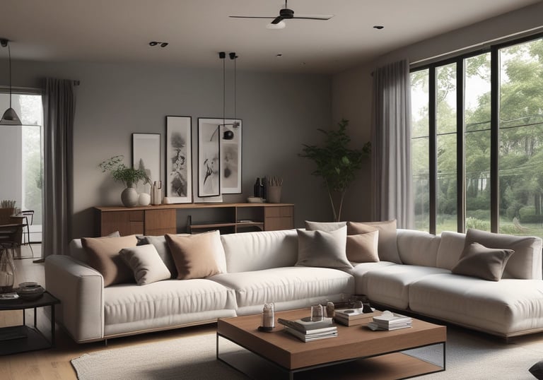 A person wearing a gray coat and blue gloves is cleaning a table in a room with a tiled floor and cream-colored walls. There are several posters on the wall and a light fixture above. To the left, there are stacked chairs and some tables.