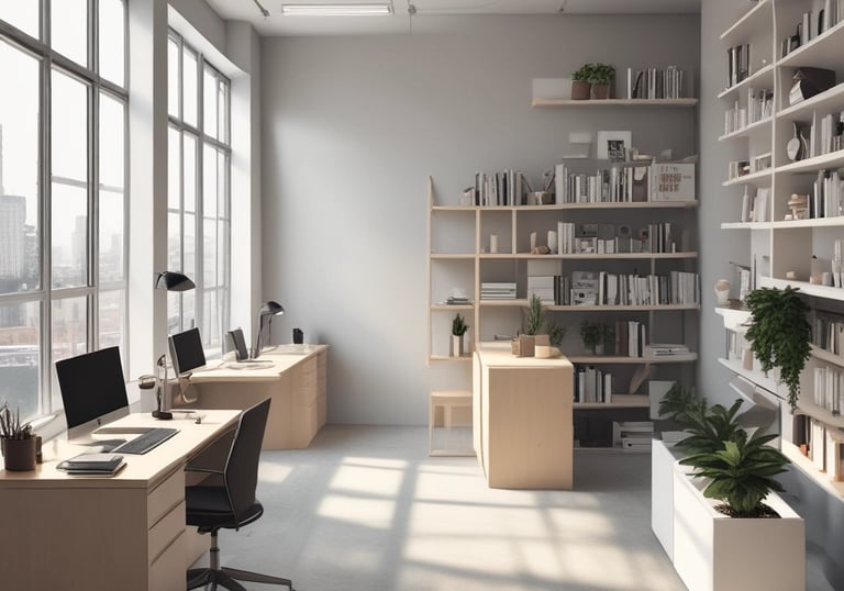 A cleaning cart is positioned in an outdoor area with a concrete building structure in the background. The cart holds a large bucket and cleaning supplies, including a striped cloth and a pink cloth hanging over the handle. A green scrubbing brush is placed on the bottom platform. Surrounding the area are vibrant flower beds with yellow and white flowers, as well as bushes and trees, contributing to a tidy and well-maintained environment.