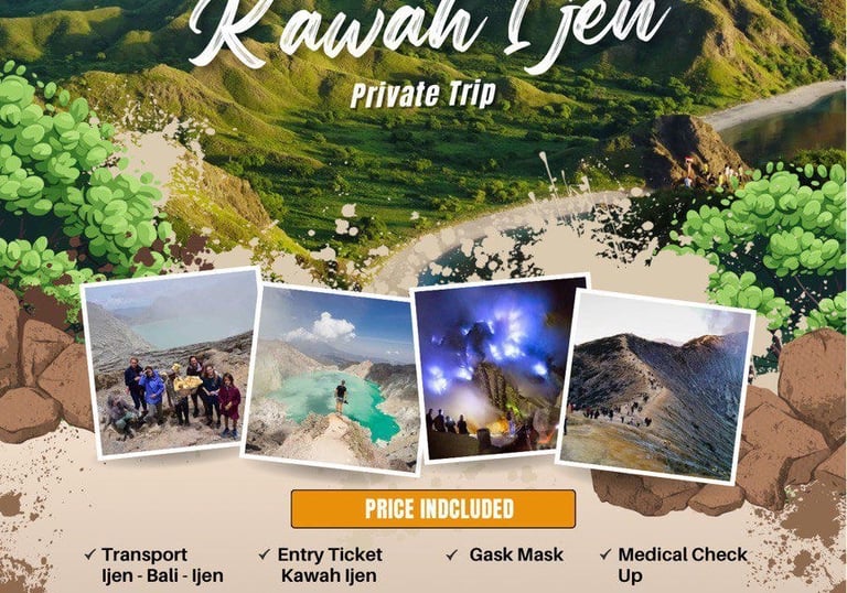 a flyer for a travel agency in lovina north bali treking lovina and ijen volcan