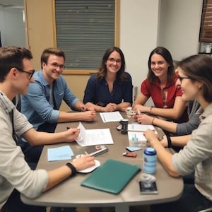 Fagpersoner i dialog under et fagligt oplæg om selvskade og praksisnære metoder.