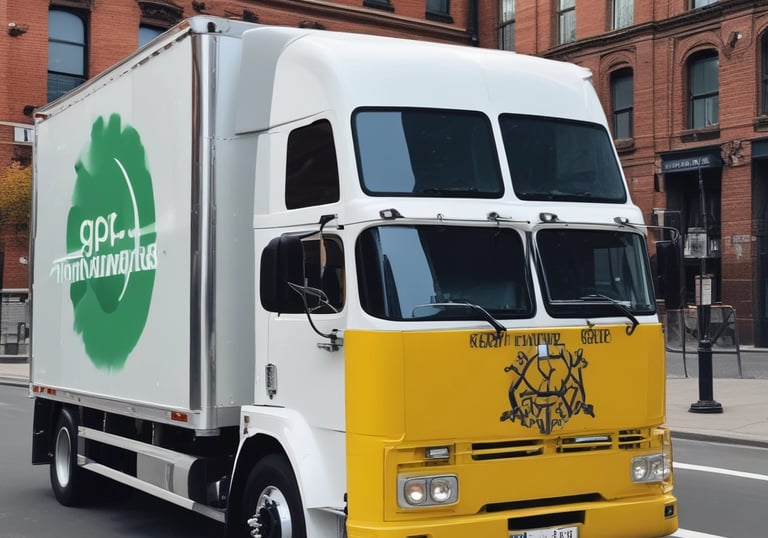 A delivery truck loaded with medical supplies parked outside a healthcare facility.