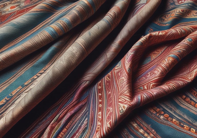 A cozy and rustic shop display featuring a variety of yarns and woven textiles is organized neatly. The shelves are filled with skeins of yarn in different shades, while woven blankets and shawls are draped for presentation. A small basket contains folded textiles, and knitting tools are laid out on the surface. Soft lighting enhances the warmth of the natural fibers, adding a welcoming atmosphere.