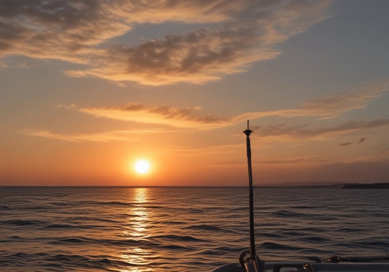 A luxury yacht is cruising through a calm, blue sea, with people on board enjoying the view. The sky is clear, and the ocean stretches into the horizon.