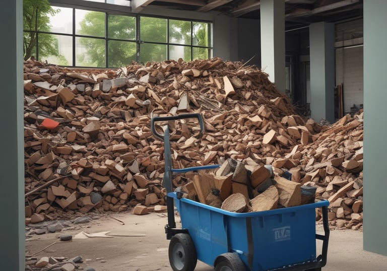 Worker carefully handling and transporting materials on a construction site.