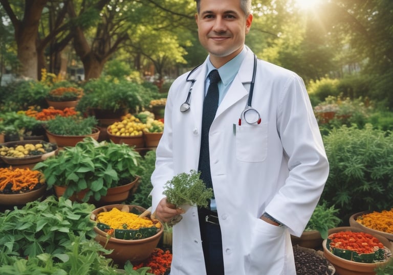 A close-up of fresh fruits and vegetables arranged on a blue tablecloth.