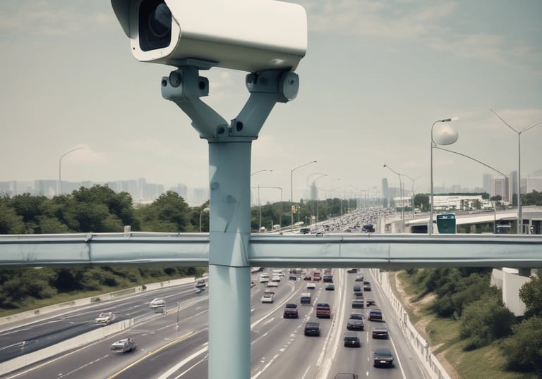 Security camera installed on a building exterior overlooking a parking lot.