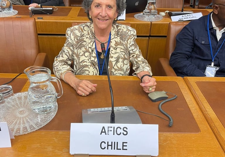 Adriana Gomez, Presidenta AFICS Chile en reunión FAFICS Viena, Julio 2025