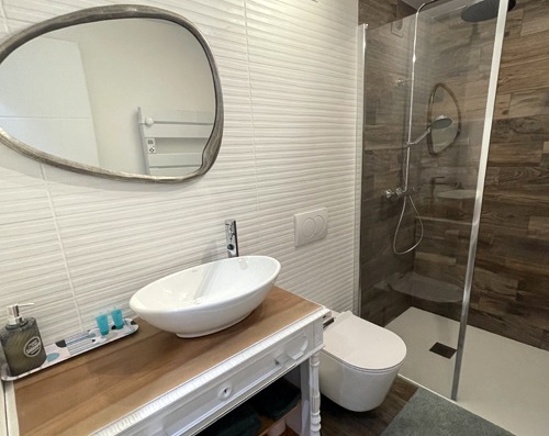 La salle de bains de la chambre studio des Gardannes à Etaux en Haute-Savoie