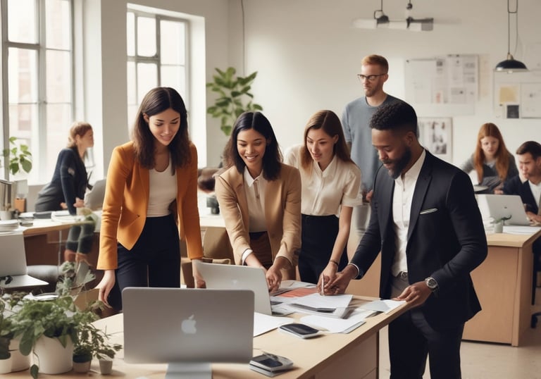 A lawyer discussing legal documents with a client in a professional office setting.